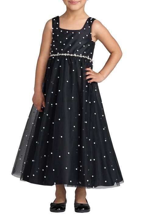 Girls Pearl Embellished Tulle Maxi Dress
