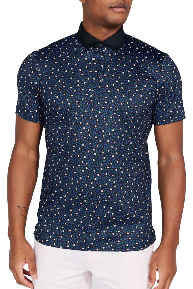 Cameron Floral Performance Golf Polo, Main, color, TUXEDO