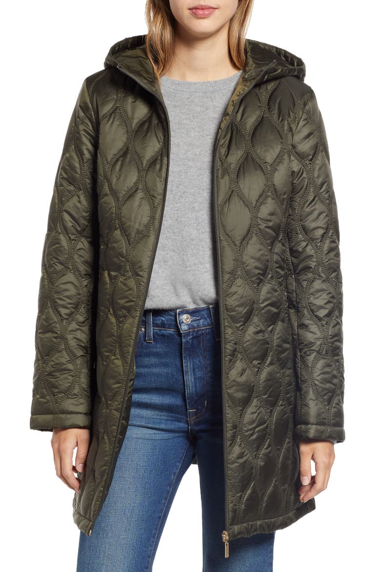Quilted Water Resistant Coat, Main, color, DEEP OLIVE