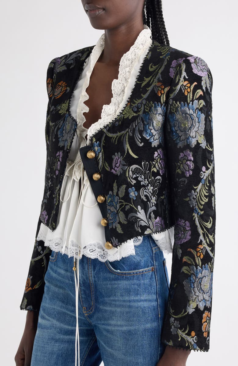 Chloé Floral Tapestry Jacquard Crop Jacket, Alternate, color, Multicolor Black