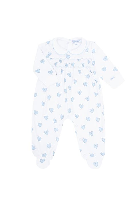 Blue Heart Print Smocked Footie - Baby