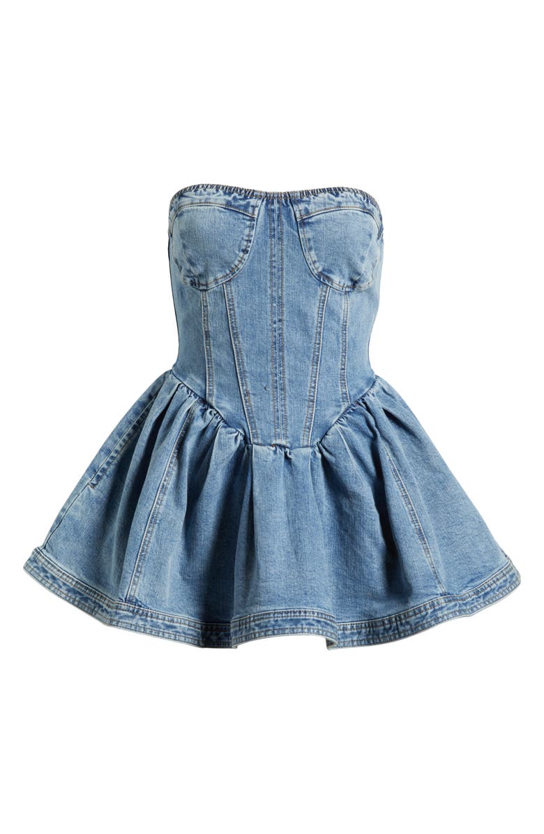 Steve Madden Rina Strapless Denim Peplum Top, Alternate, color, True Blue