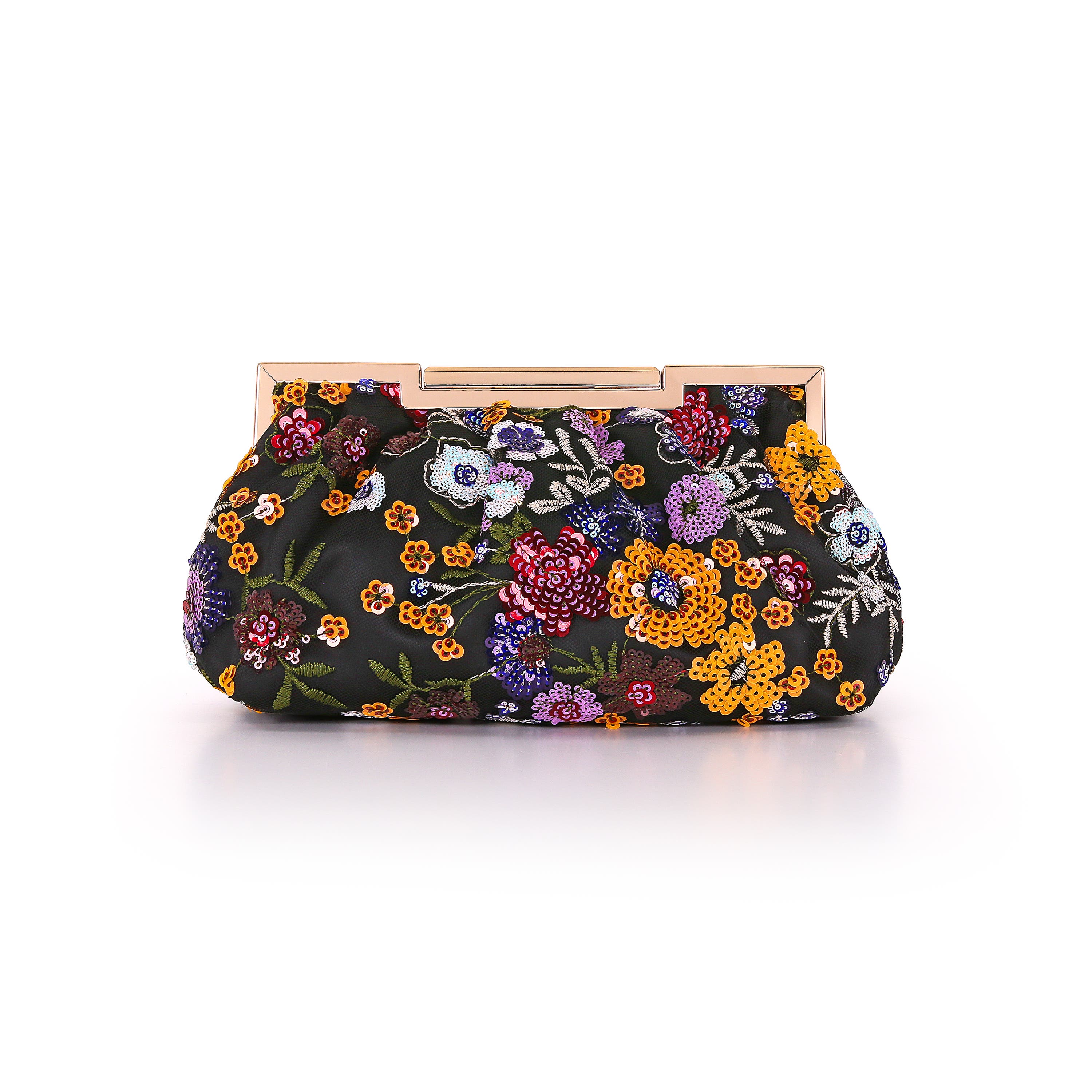 Rosalin Floral Sequin Beaded Pouch Clutch, Alternate, color, Black Multi