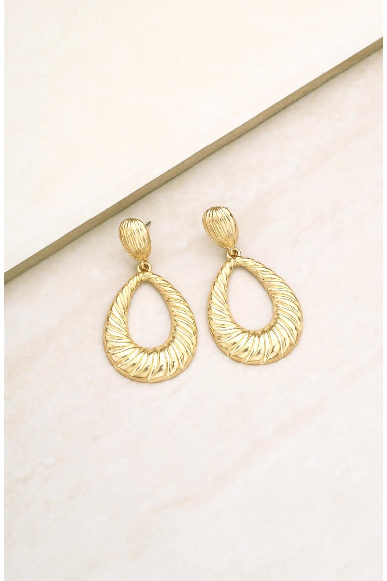 Teardrop Wave Drop Earrings, Alternate, color, GOLD