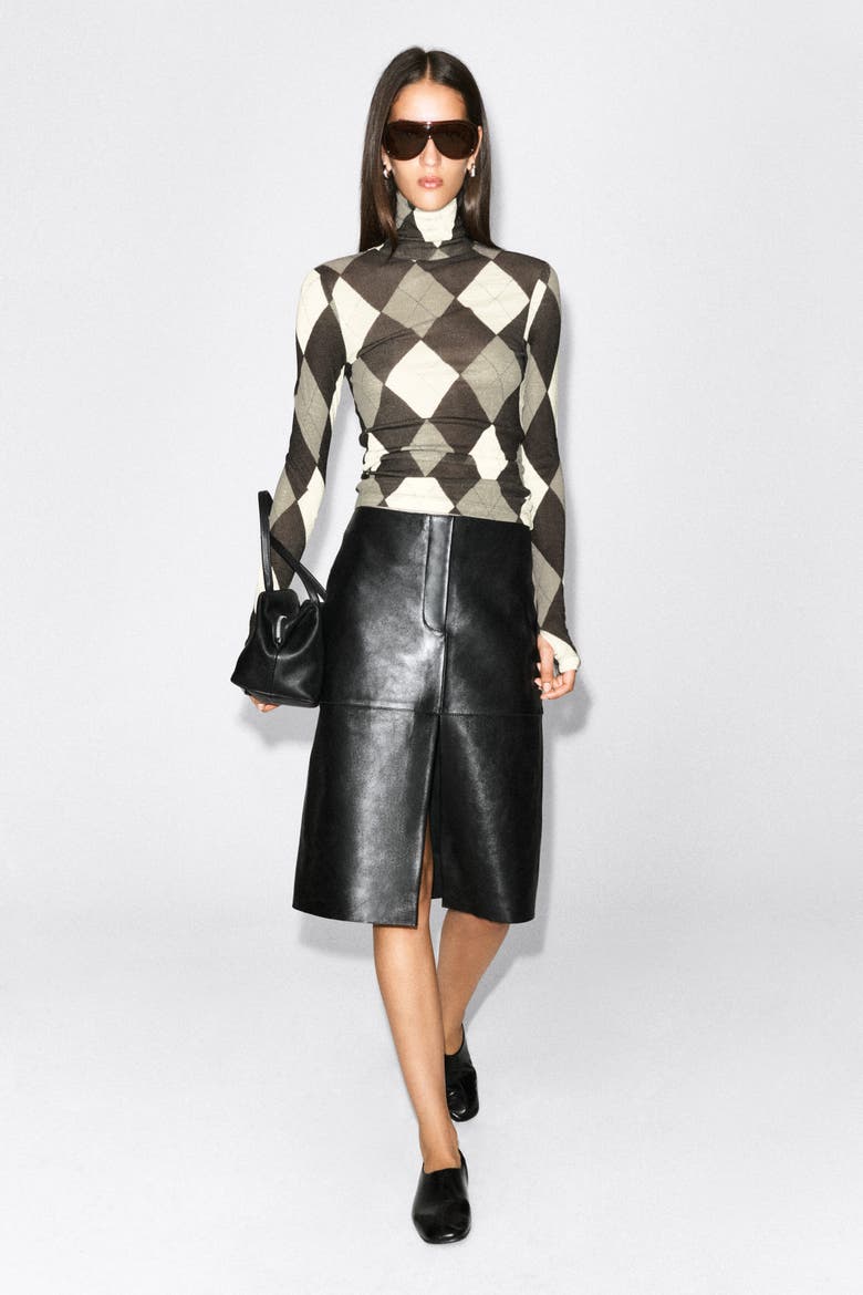 Merino Wool Turtleneck Top, Alternate, color, BROWN / CREAM / ARGYLE