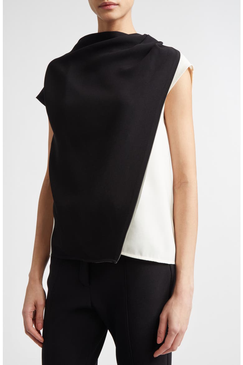 Elsa Asymmetric Double Crepe Top, Alternate, color, BLACK MULTI