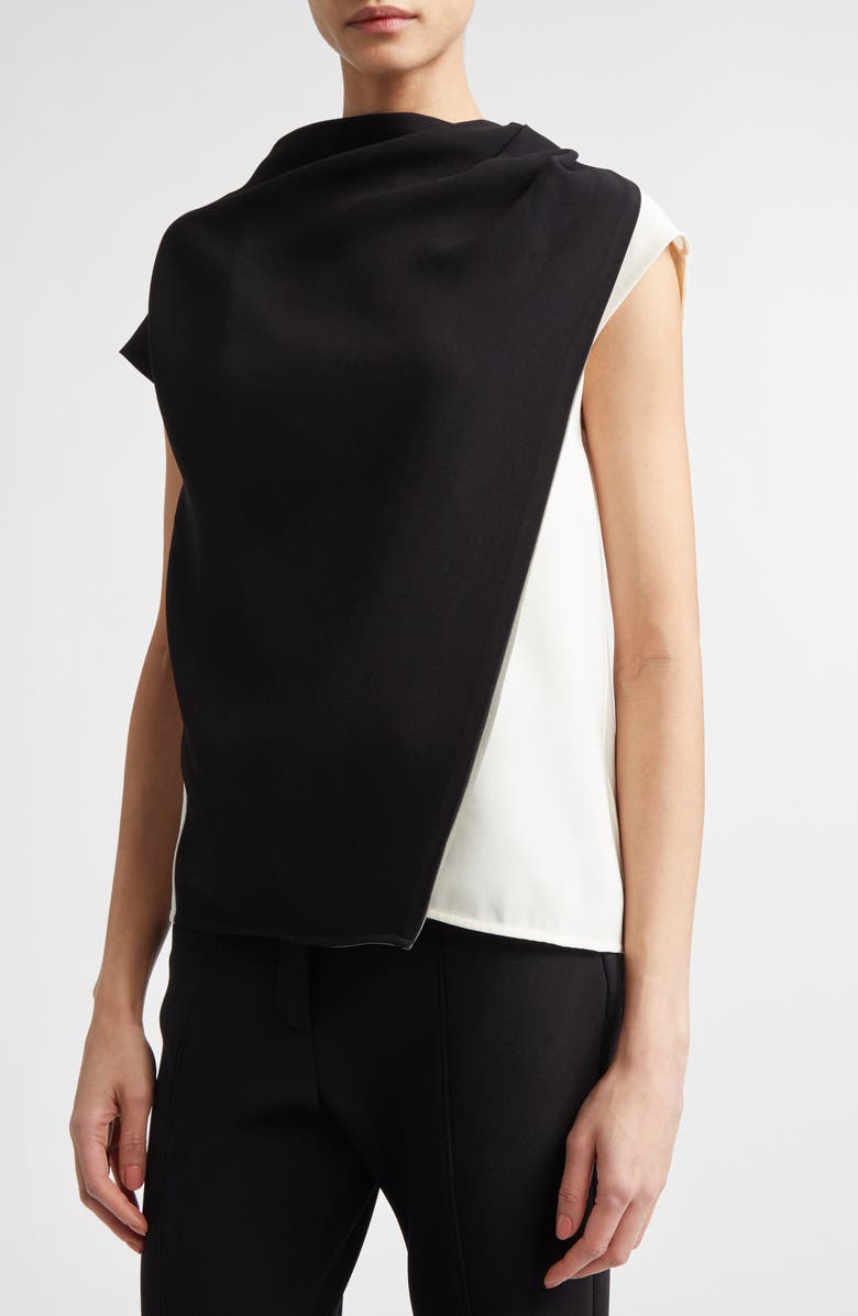 Proenza Schouler Elsa Asymmetric Double Crepe Top, Alternate, color, Black Multi