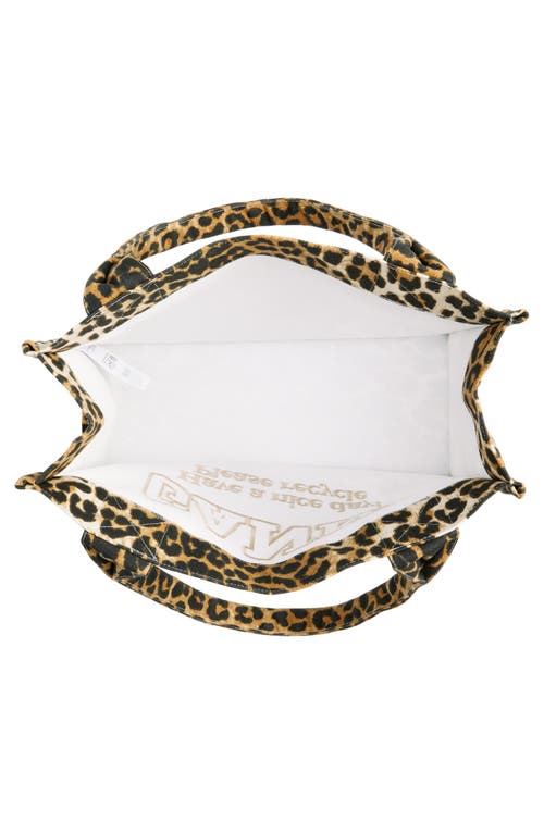 Ganni Large Leopard Print Recycled Cotton Shopper Tote In Leopard