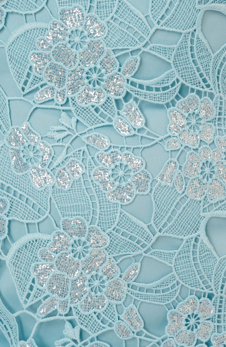 Adrianna Papell Sequin Lace Off the Shoulder Column Gown, Alternate, color, Airy Aqua