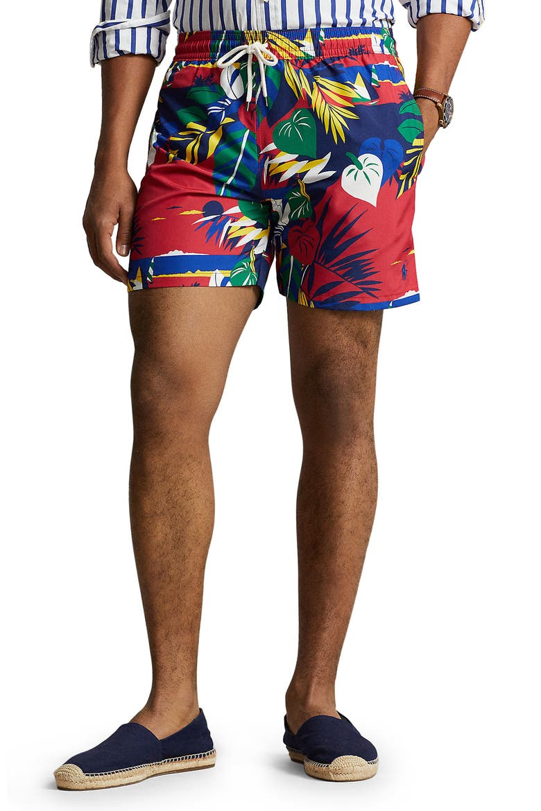 Traveler Swim Trunks, Main, color, DECO TROPICAL SEASCAPE
