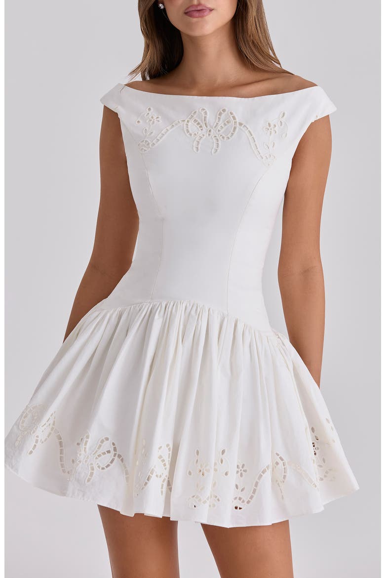 Lauren Off the Shoulder Eyelet Cotton Minidress, Alternate, color, WHITE