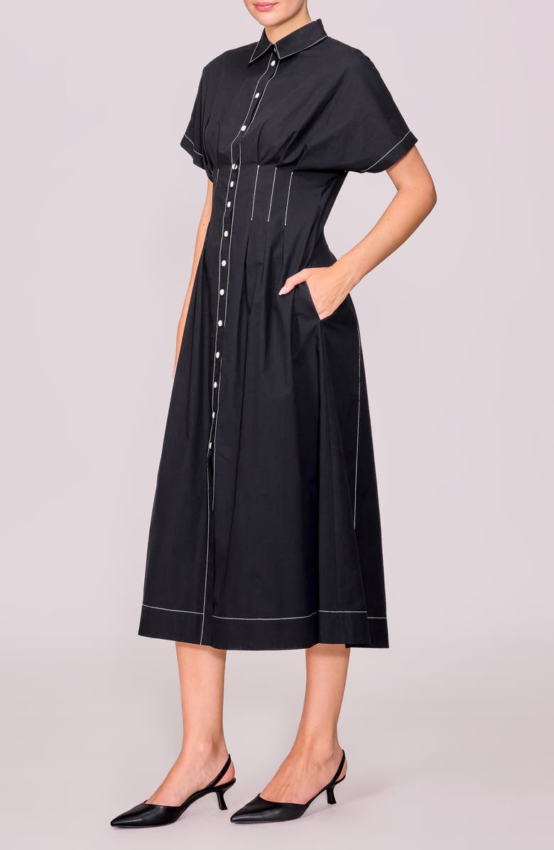 MELLODAY Short Sleeve Poplin Shirtdress, Alternate, color, Black