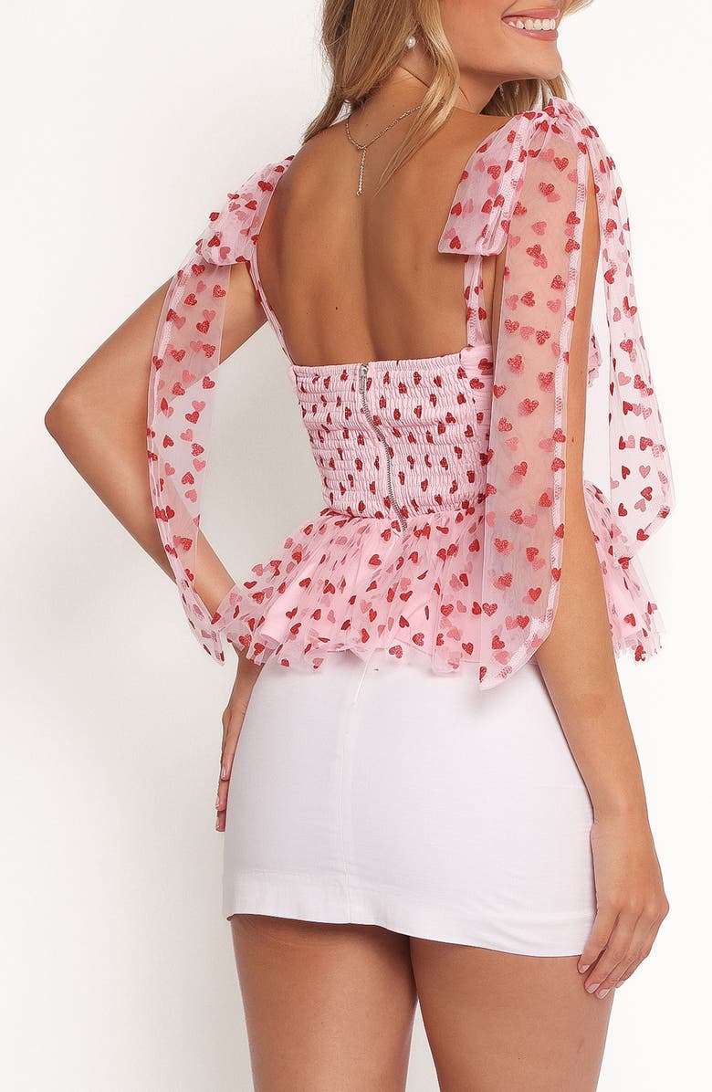 Petal & Pup Floret Tie Strap Peplum Top, Alternate, color, Red Hearts