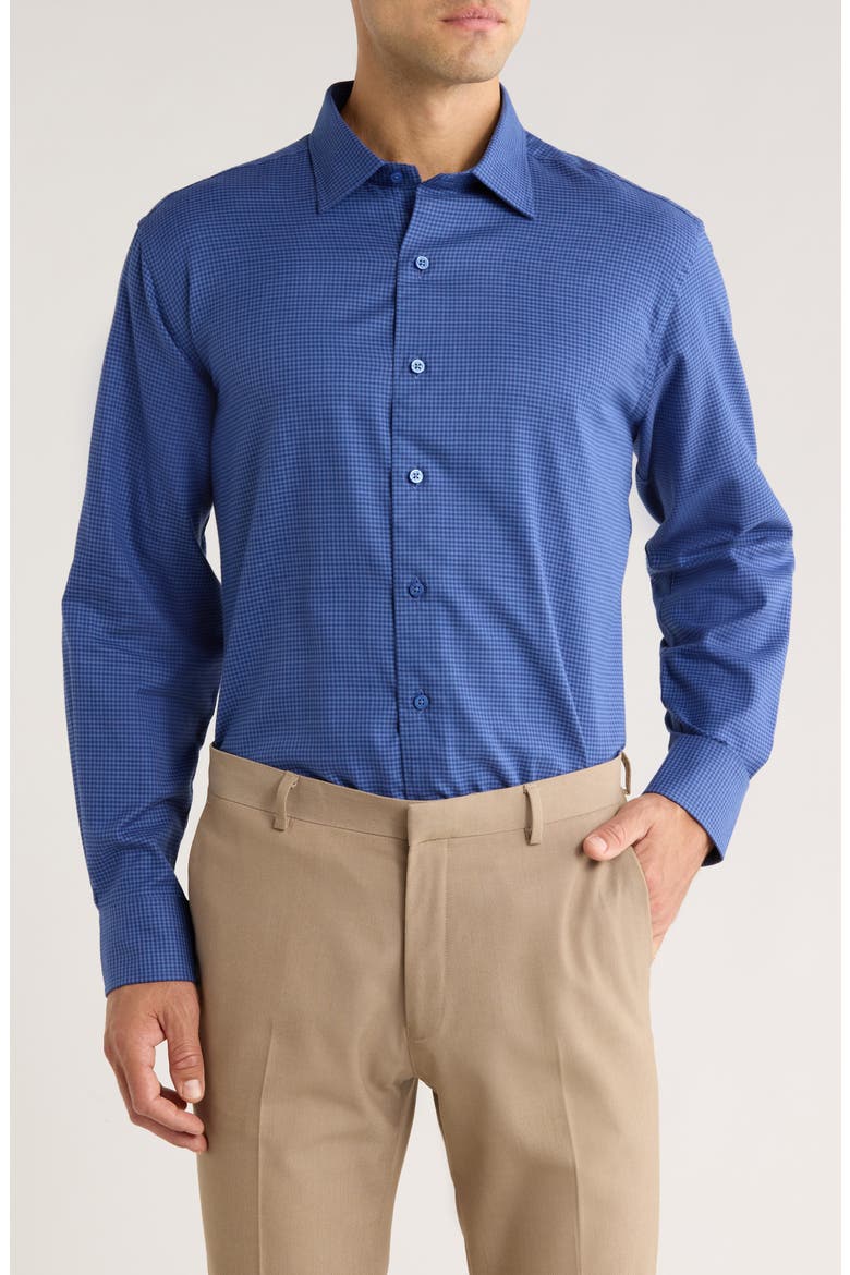 Herringbone Micro Check Print Sport Shirt, Main, color, NAVY
