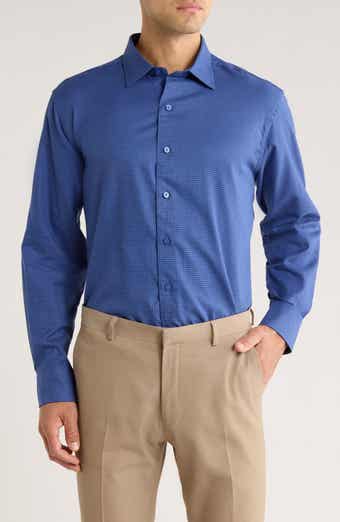 David Donahue Herringbone Micro Check Print Sport Shirt