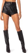 EDIKTED Ramona High Waist Faux Leather Shorts