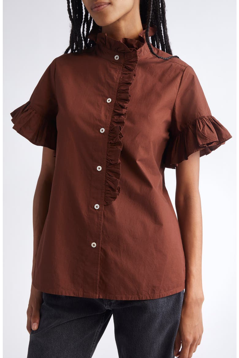 Vanessa Ruffle Detail Cotton Blouse, Alternate, color, CHOCOLATE