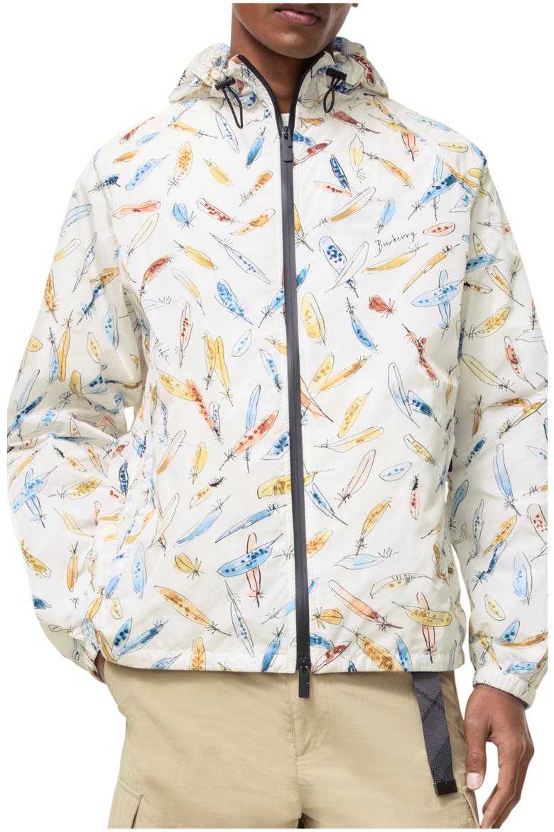 Feather Print Nylon Clapton Hooded Jacket, Main, color, Ink blue