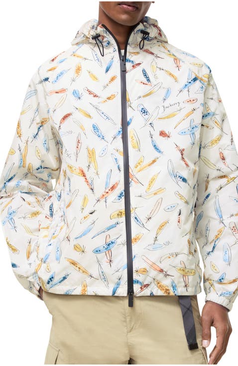 Feather Print Nylon Hooded Jacket