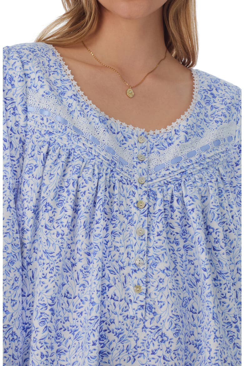 Floral Long Sleeve Cotton Waltz Nightgown, Alternate, color, WHT BLUE