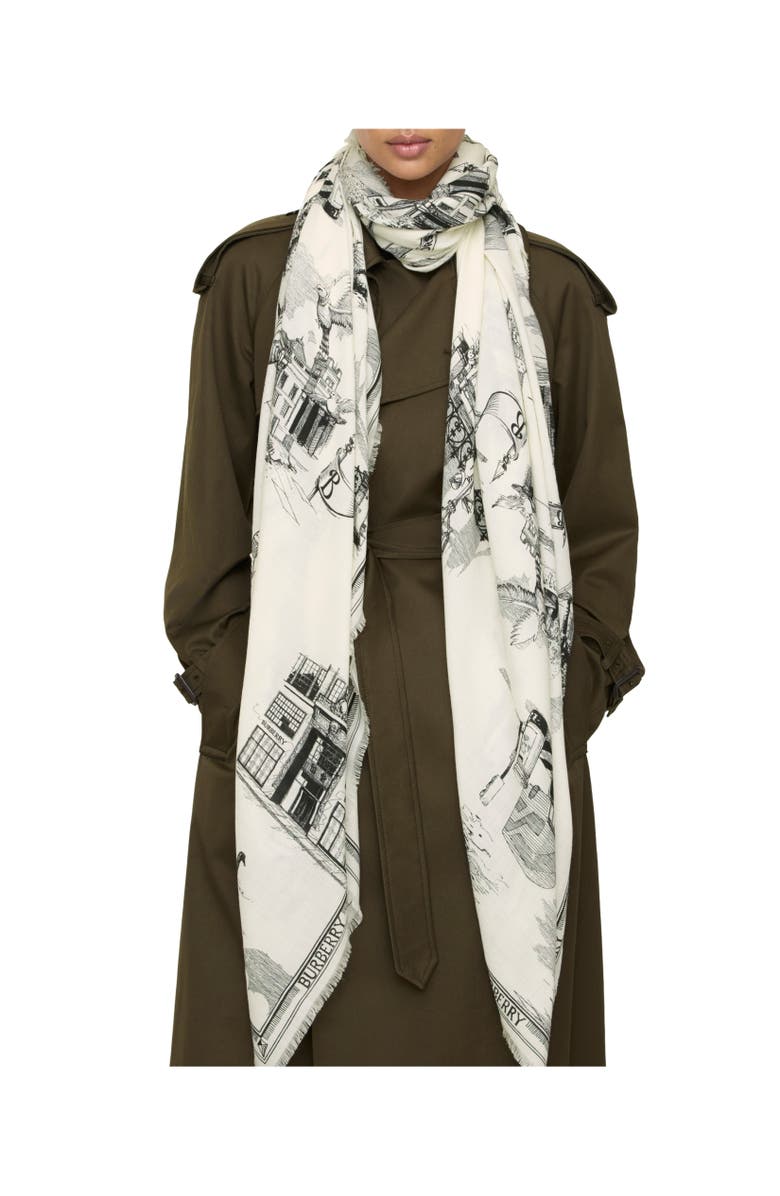 Burberry London Landmarks Wool Silk Scarf, Alternate, color, Monochrome