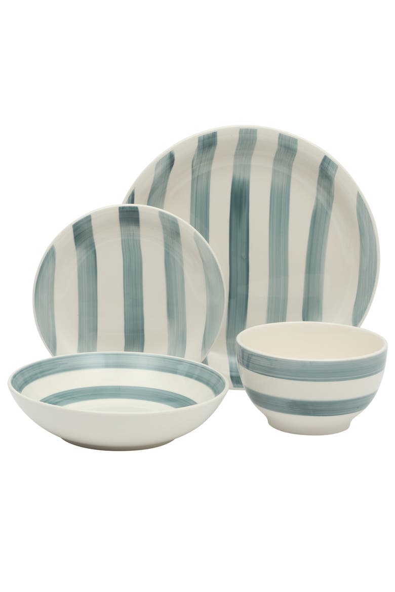 Kenwood Shores 16 Piece Stoneware Plates and Bowls Dinnerware Set, Alternate, color, Blue/White