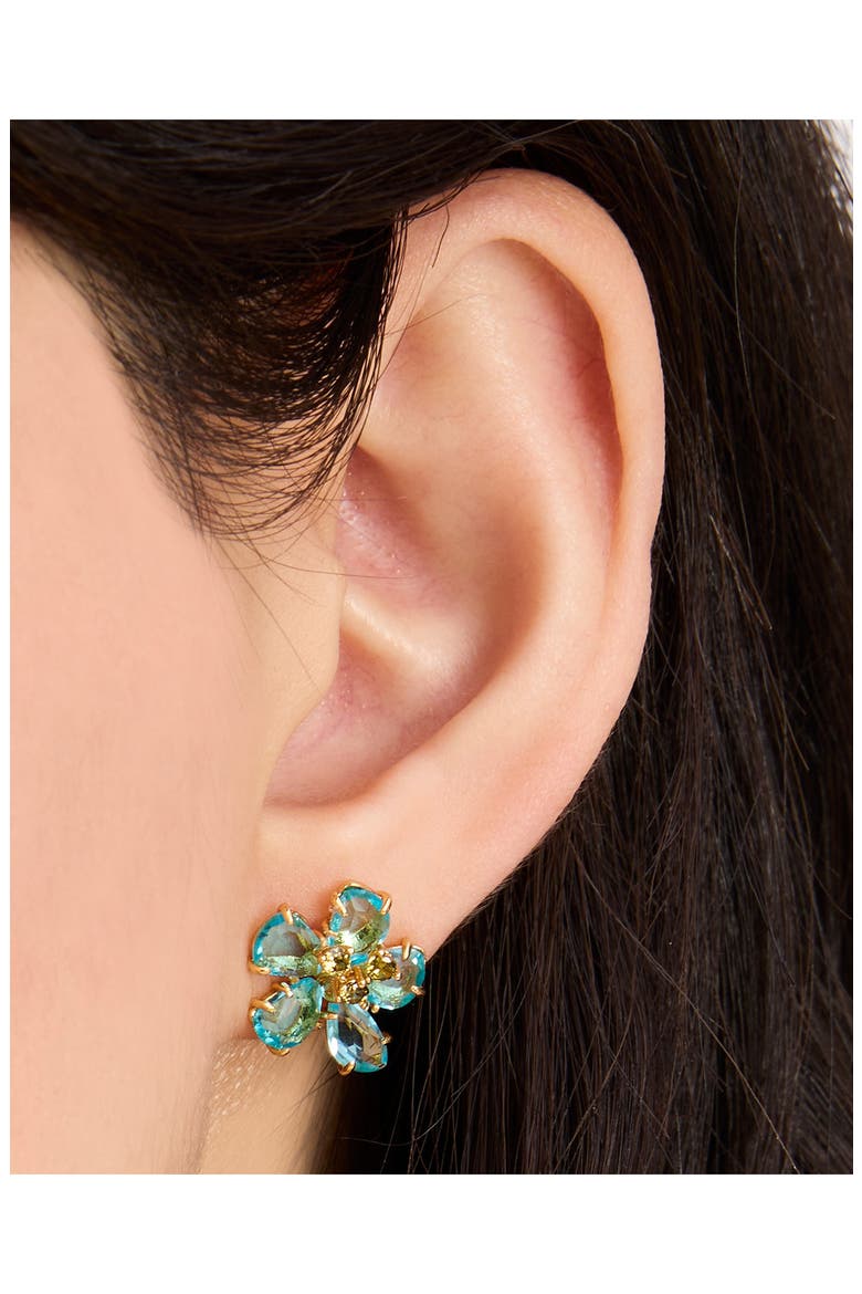 cubic zirconia flower stud earrings, Alternate, color, BLUE GOLD