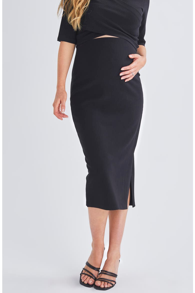 Maternity/Nursing Crop Top & Pencil Skirt Set, Alternate, color, BLACK