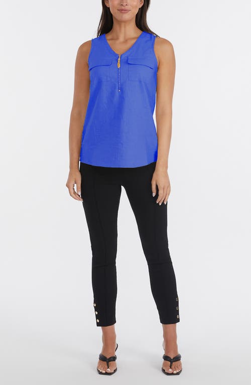 Ellen Tracy Sleeveless Zipper Detail Top In Azure