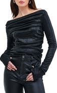 Marcella Cooper Metallic Off the Shoulder Long Sleeve Stretch Top
