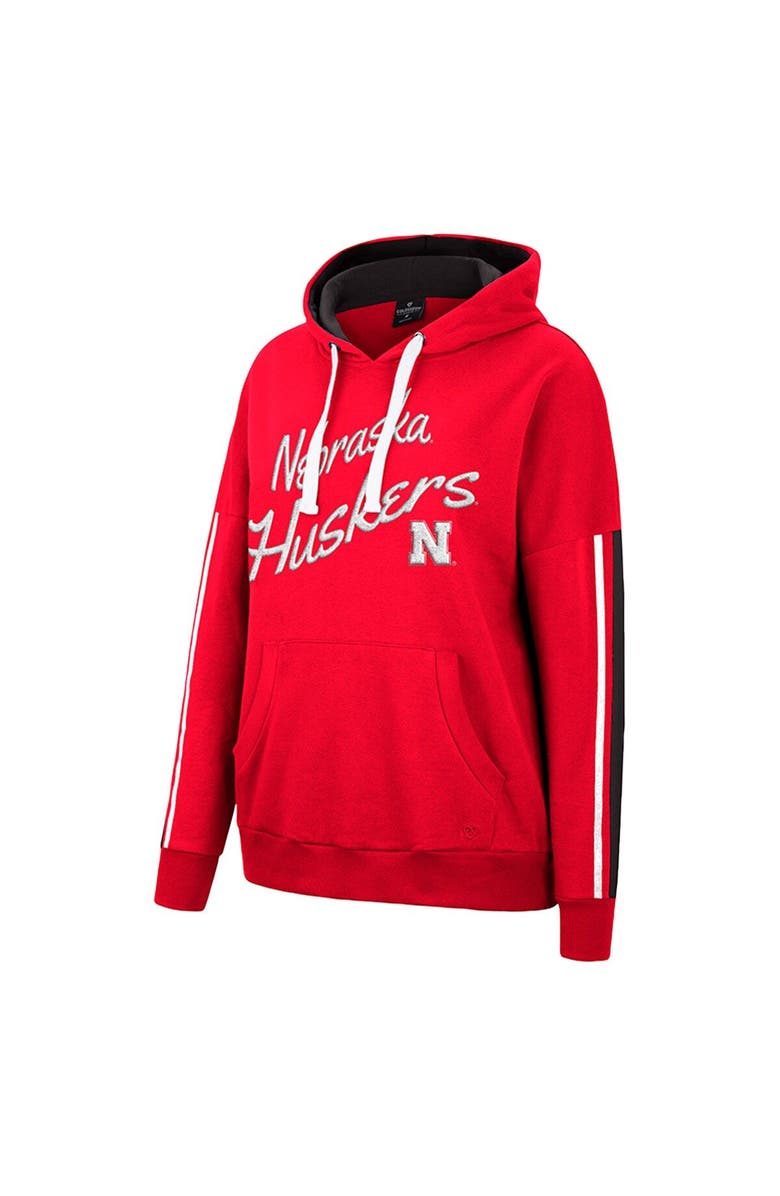 COLOSSEUM Women's Colosseum Scarlet Nebraska Huskers Serena Oversized Sleeve Striping V-Neck Pullover Hoodie, Alternate, color, 