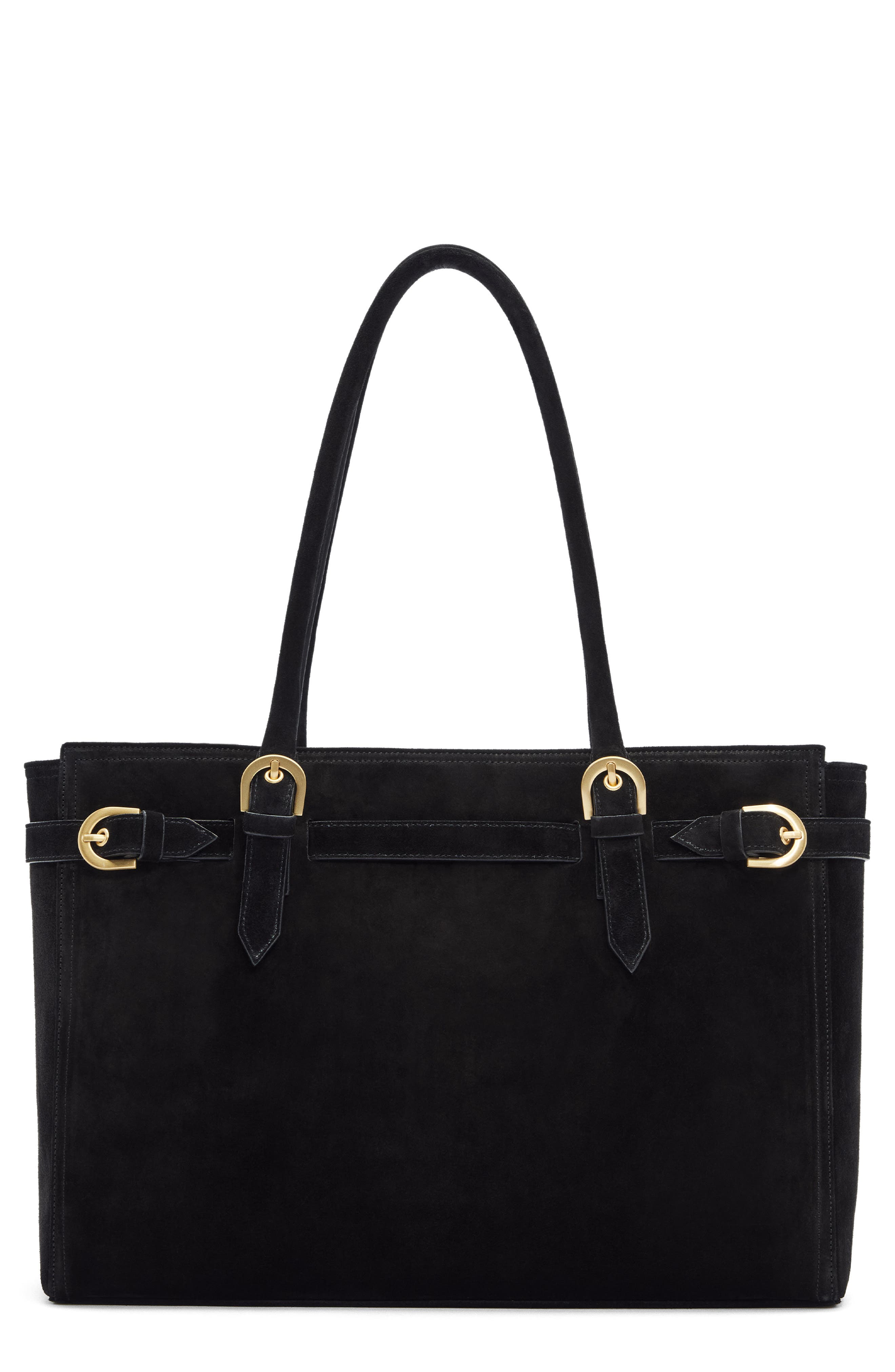 Reformation Dominique Tote, Main, color, Black Suede