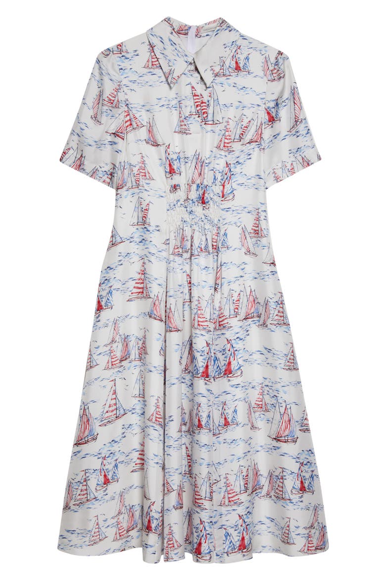 Khloe Print Silk Midi Shirtdress, Alternate, color, BOAT PRINT