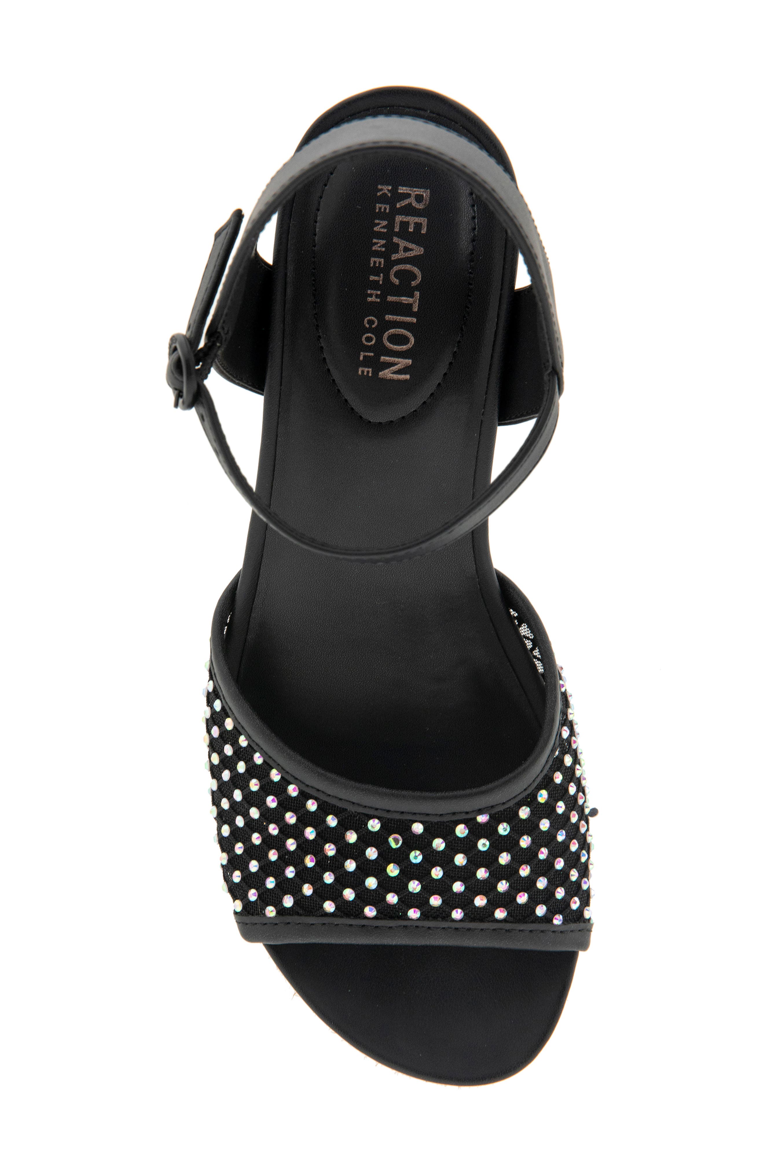 Reaction Kenneth Cole Caegan Rhinestone Mesh Espadrille Wedge Sandal, Alternate, color, Black Mesh