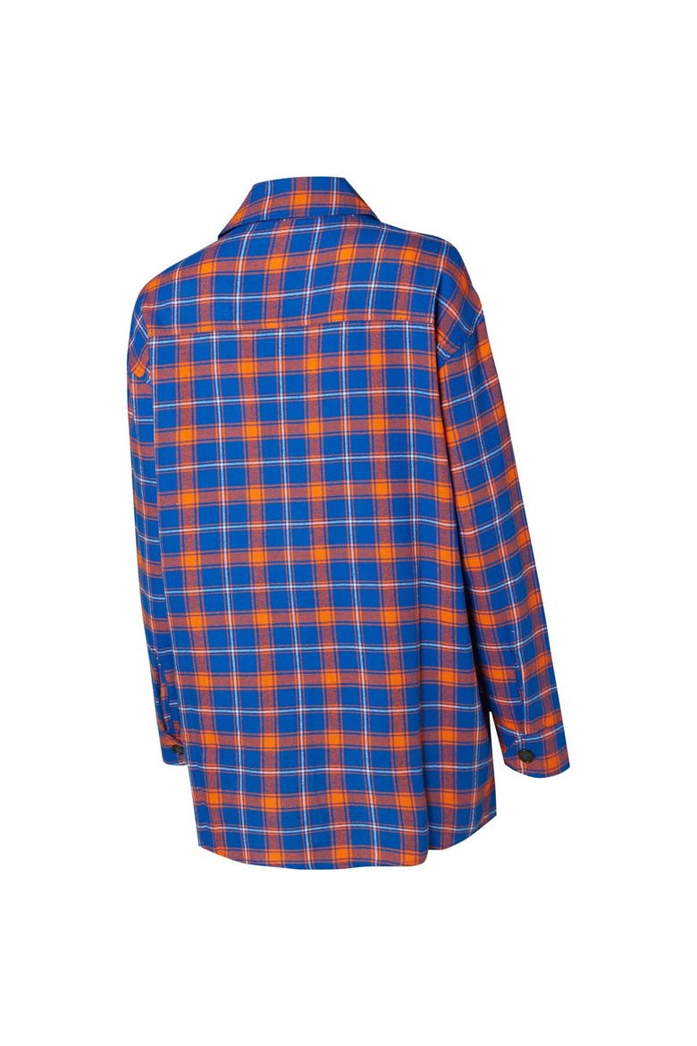 Women's College Concepts Blue/Orange New York Knicks Boyfriend Button-Up Nightshirt, Alternate, color, Blue