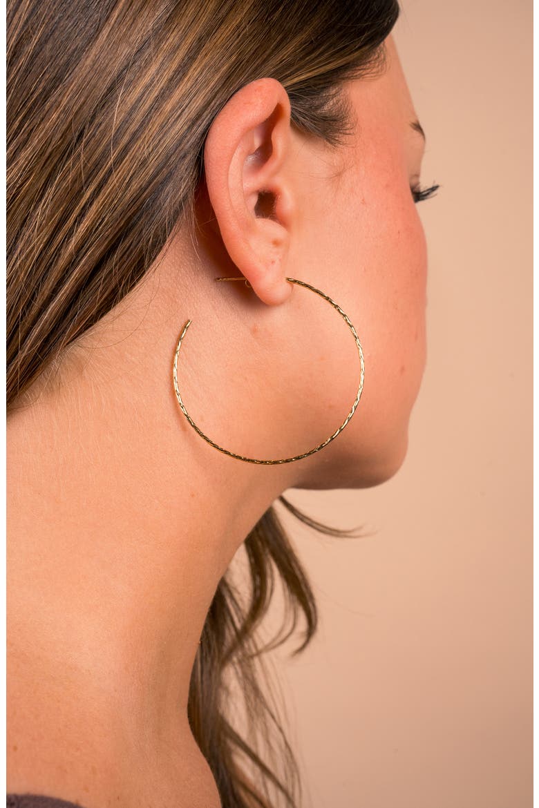 14K Rose Gold Vermeil Hammered 2.25" Hoop Earrings, Alternate, color, GOLD