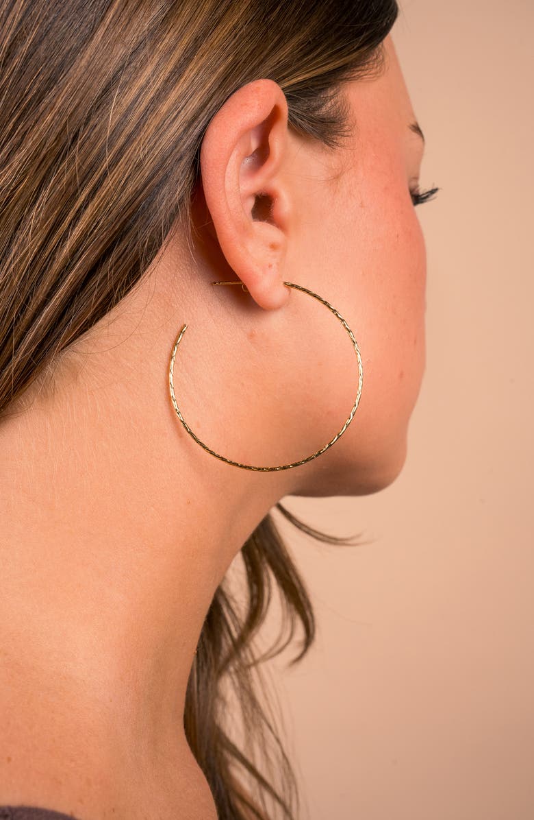 Sterling Forever 14K Rose Gold Vermeil Hammered 2.25" Hoop Earrings, Alternate, color, Gold