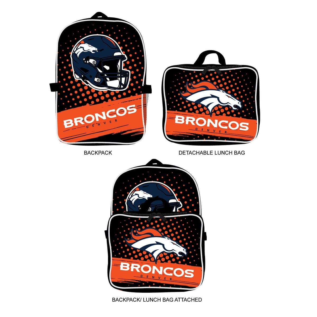 Denver Broncos Backpack & Lunch Box 2-Piece Set, Main, color, Black