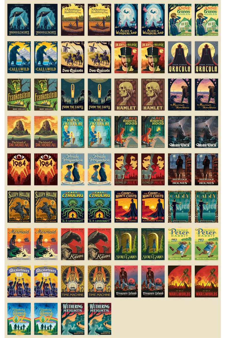 Literary Classics Memory Game, Alternate, color, Multicolor