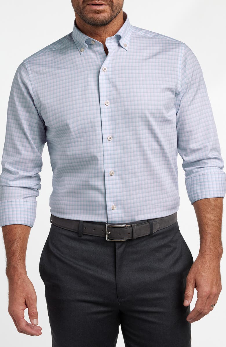 David Donahue Twill Check Cotton Sport Shirt, Alternate, color, Pink/ Sky