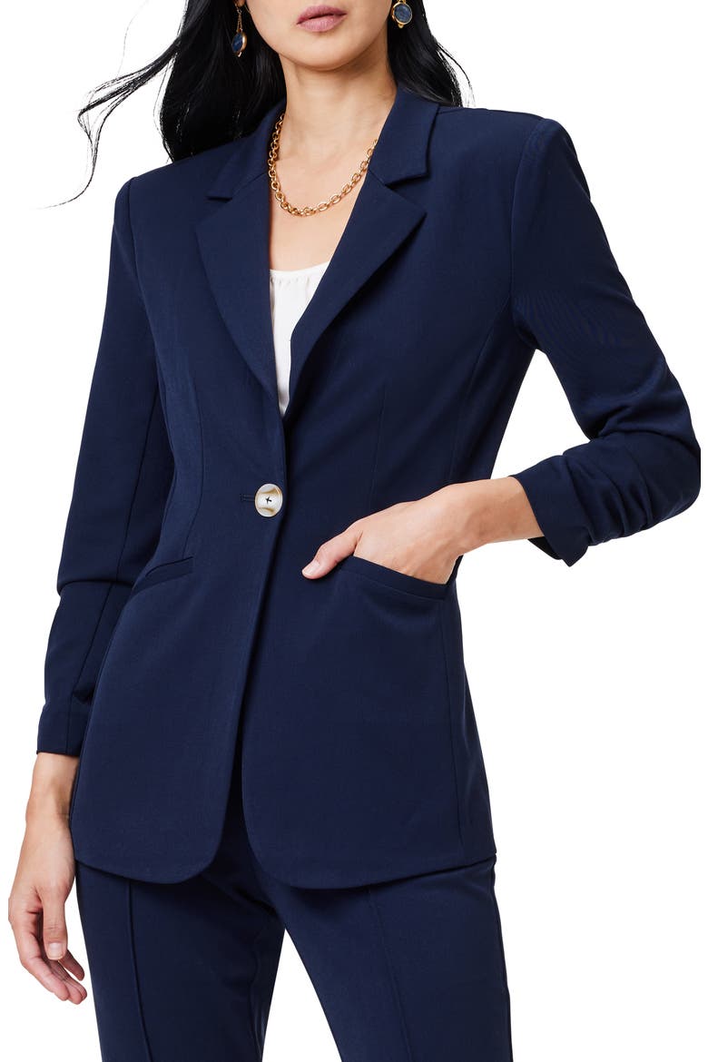 Avenue Scrunch Sleeve Blazer, Main, color, DARK INDIGO