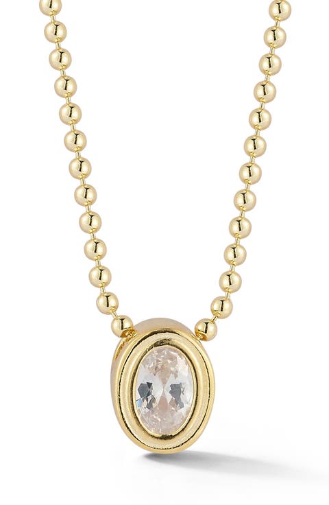 14K Gold Plate Oval Pendant Necklace