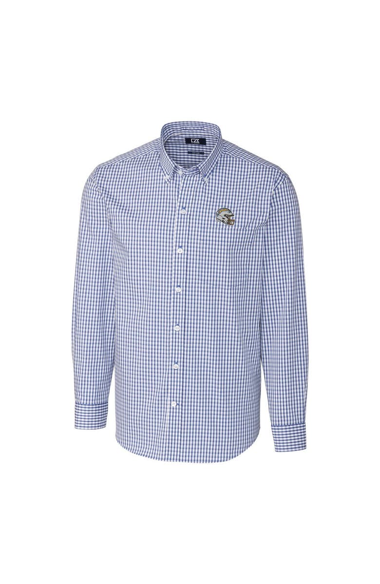 Cutter & Buck Men's Cutter & Buck  Royal Los Angeles Chargers Helmet Easy Care Stretch Gingham Long Sleeve Button-Down Shirt, Alternate, color, 