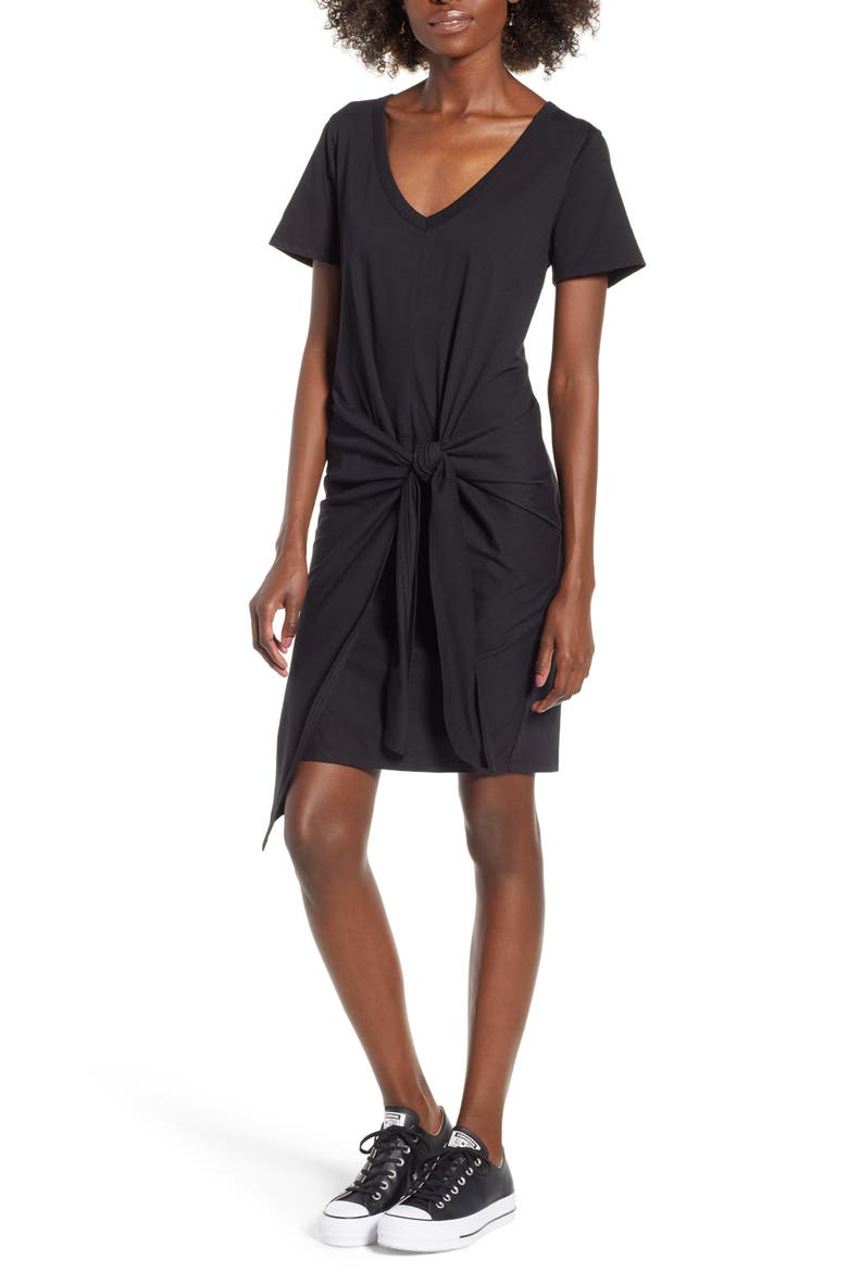 Tie Waist T-Shirt Dress, Main, color, BLACK