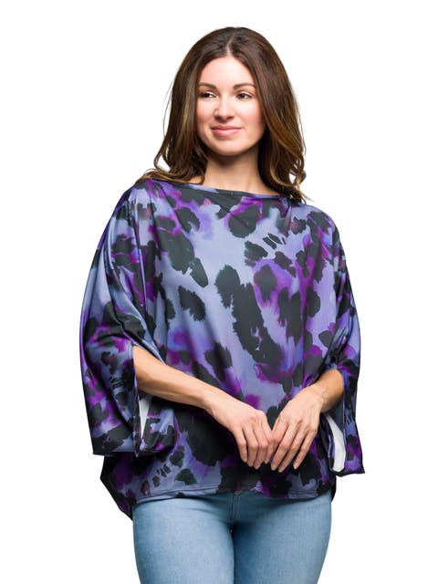 Animal Print Boat Neck Dolman Sleeve Top