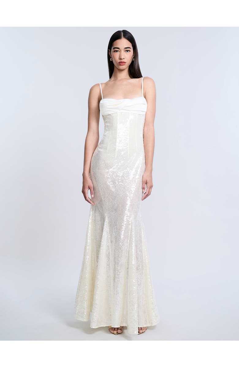 BCBGMAXAZRIA Sequin Lace Gusset Gown, Main, color, Jasmine