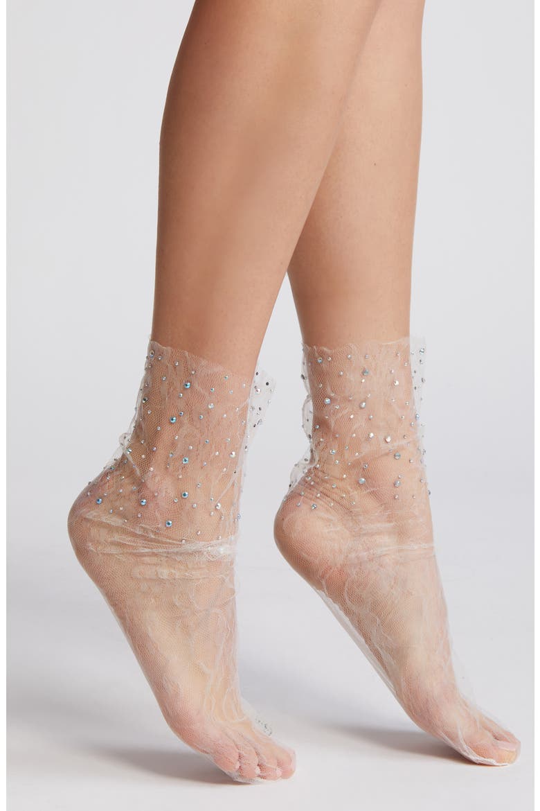Crystal Lace Slouchy Sheer Tulle Socks, Main, color, WHITE