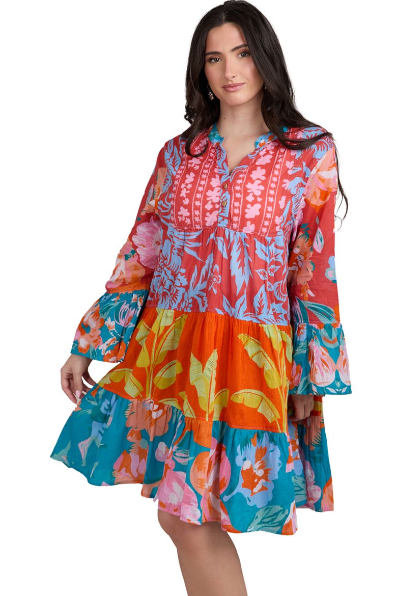 Mixed Floral Tunic Dress, Alternate, color, RED MULTI