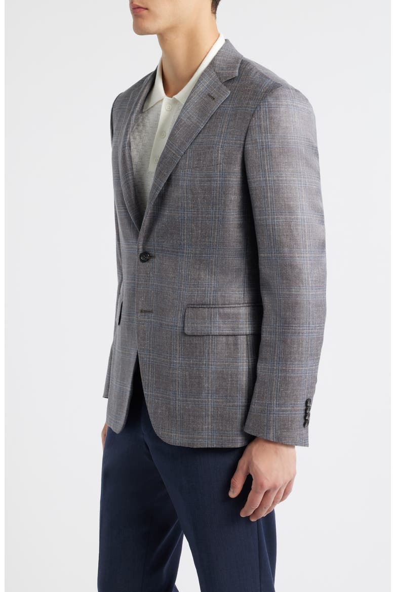 Kei Trim Fit Brown Mélange Shadow Plaid Wool & Silk Blend Sport Coat, Alternate, color, BROWN