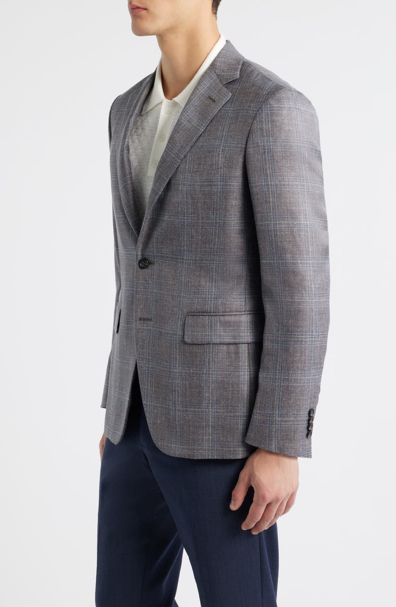 Canali Kei Trim Fit Brown Mélange Shadow Plaid Wool & Silk Blend Sport Coat, Alternate, color, Brown